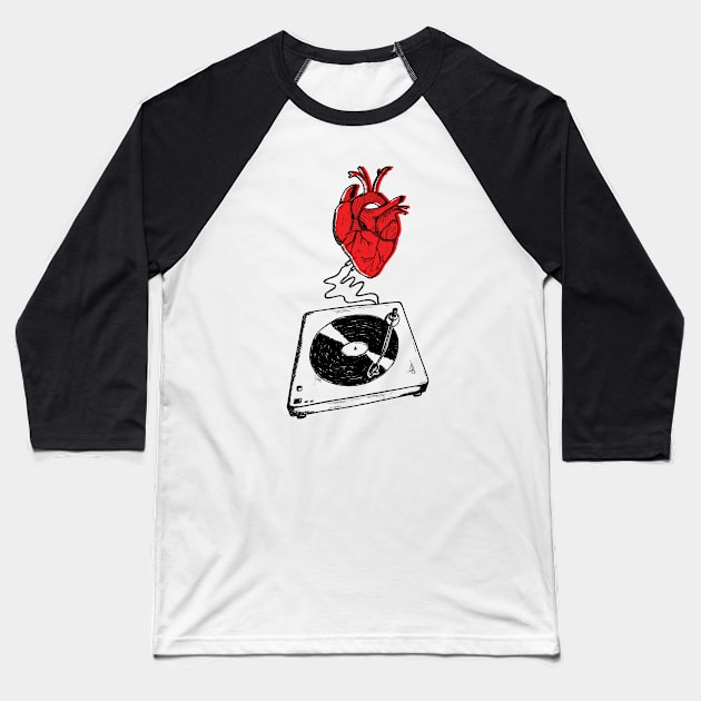 Heart Beat Turntable Baseball T-Shirt by ritmical-mente